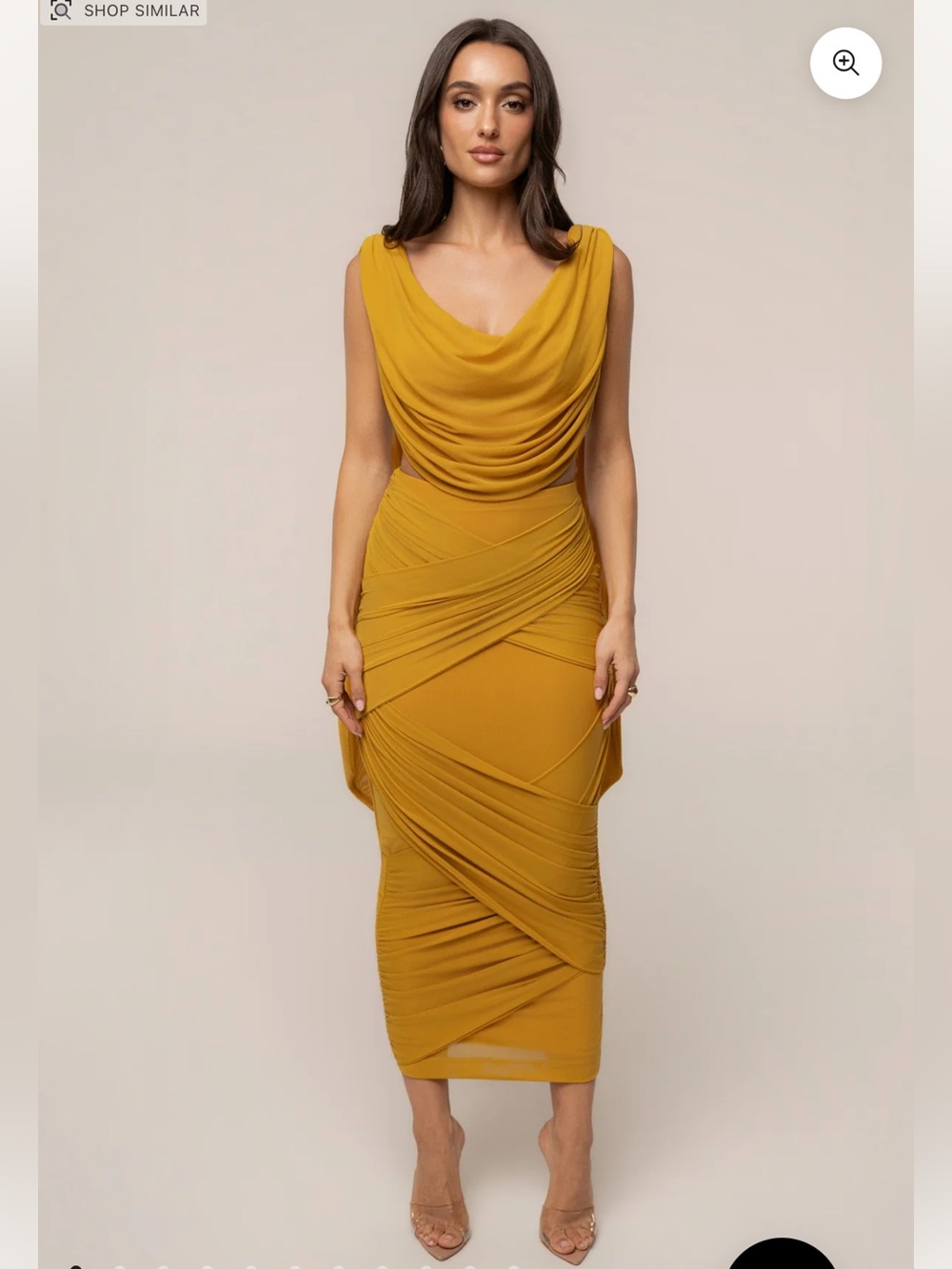 JLUXLABEL Mustard Draped Midi Dress